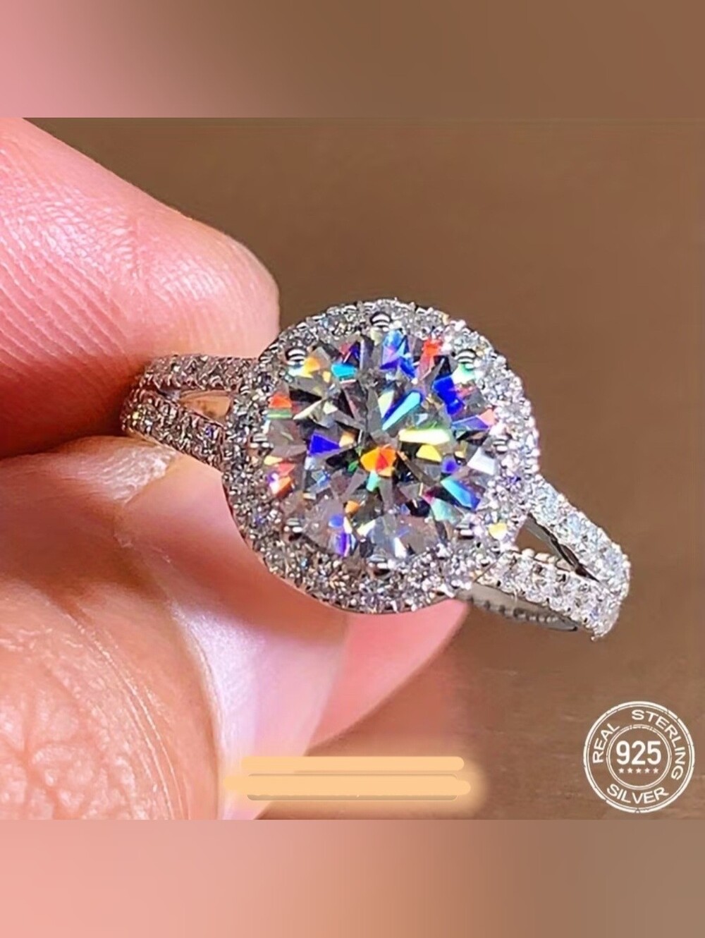 Classic Halo Round Moissanite Ring in Sterling Silver 925